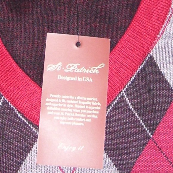 2X Men's V Neck Red Argyle Sweater Vest 2XL XXL - Picture 3 of 5